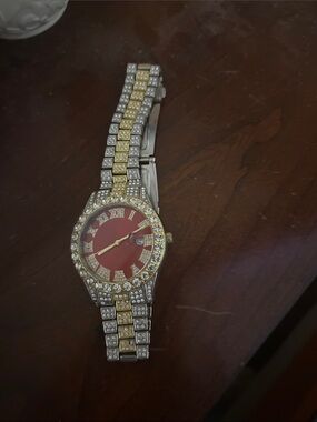Men’s Two-Tone Crystal Accent Watch with Red Dial